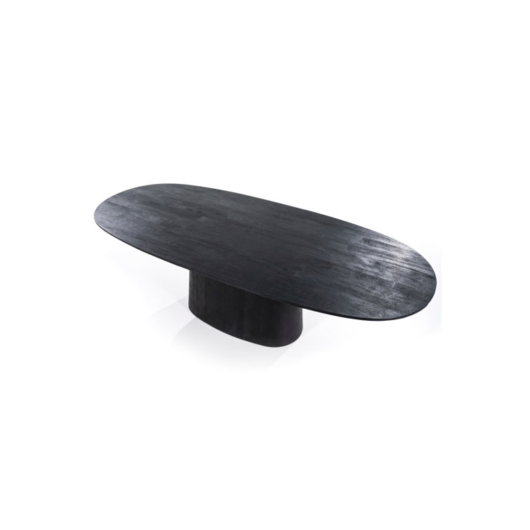 Aron Black Mango Wood Oval Dining Table, 43" W x 118" L