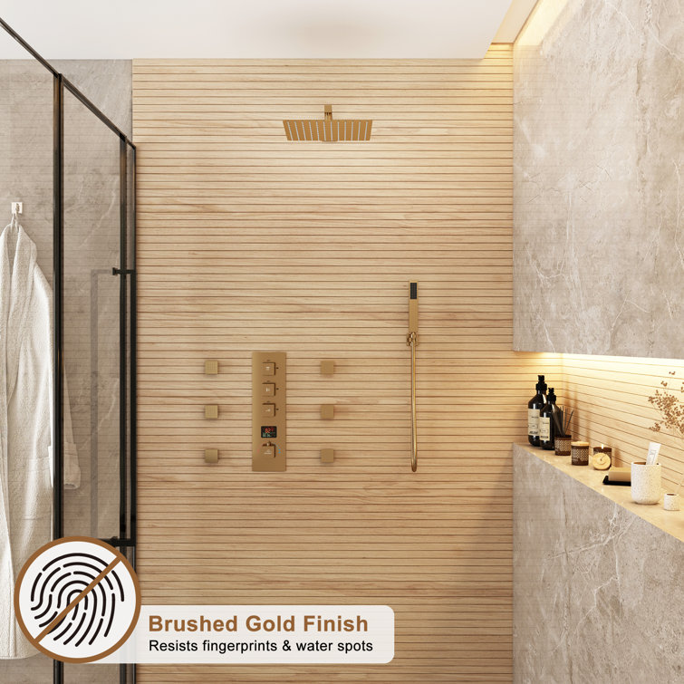 Brushed Gold Multi-head Wall Mounted Rain Shower System