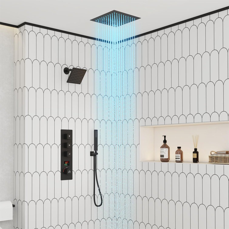 Matte Black 12" LED Rain Shower System with Bluetooth Speaker