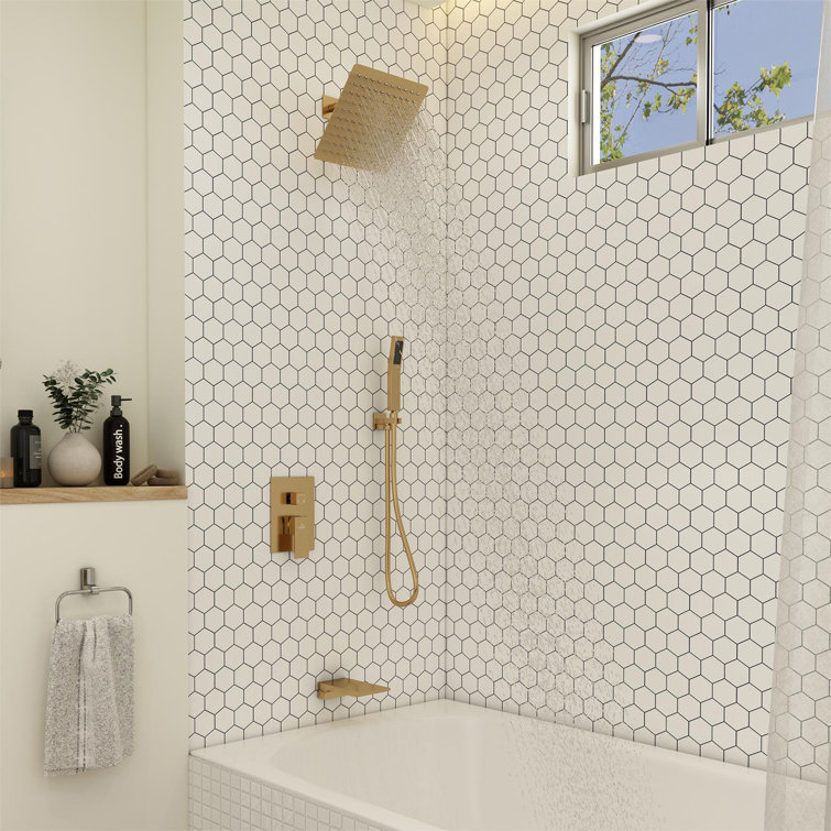 Brushed Gold Multi-Head Rainfall Shower System with Handheld