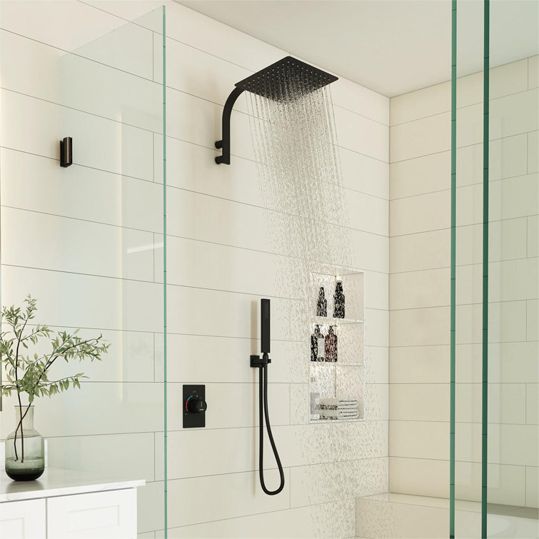 Matte Black Wall Mounted Rainfall Shower System with Handheld
