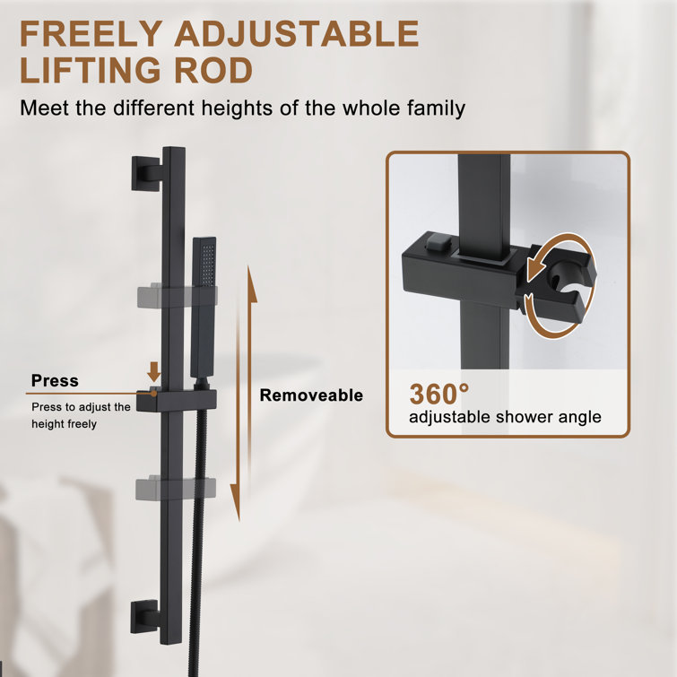 Matte Black 16" Thermostatic Dual Shower System with Handheld and Body Jets