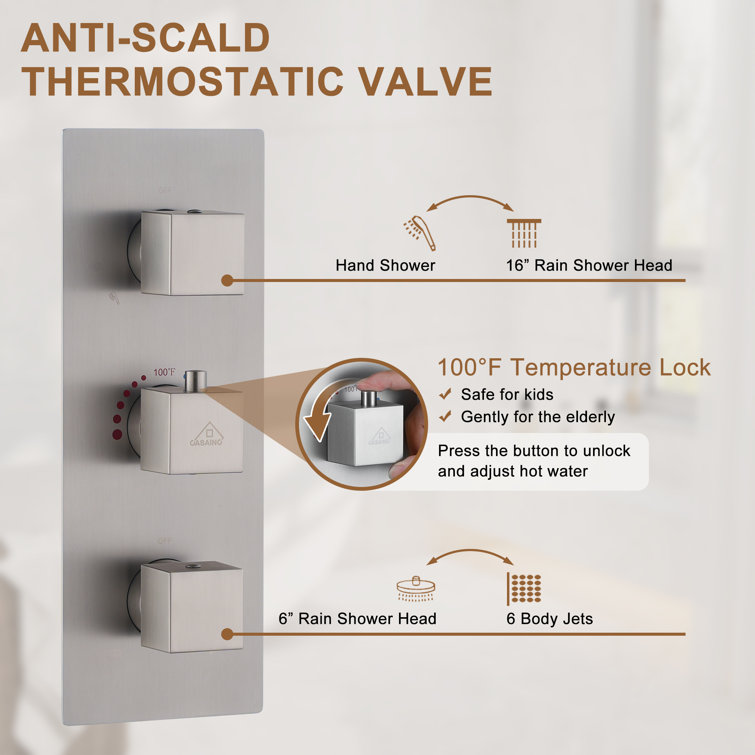 Brushed Nickel Large Square Rainfall Dual Shower Head System