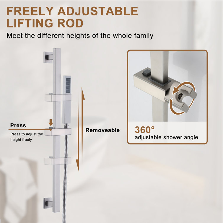 Brushed Nickel Large Square Rainfall Dual Shower Head System