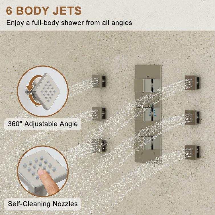Brushed Nickel Large Square Rainfall Dual Shower Head System