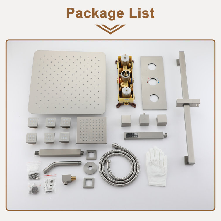 Brushed Nickel Large Square Rainfall Dual Shower Head System