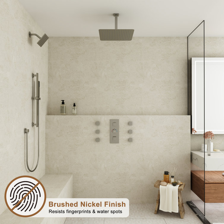 Brushed Nickel Large Square Rainfall Dual Shower Head System