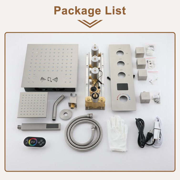 Brushed Nickel Dual Shower Head System with LED and Bluetooth
