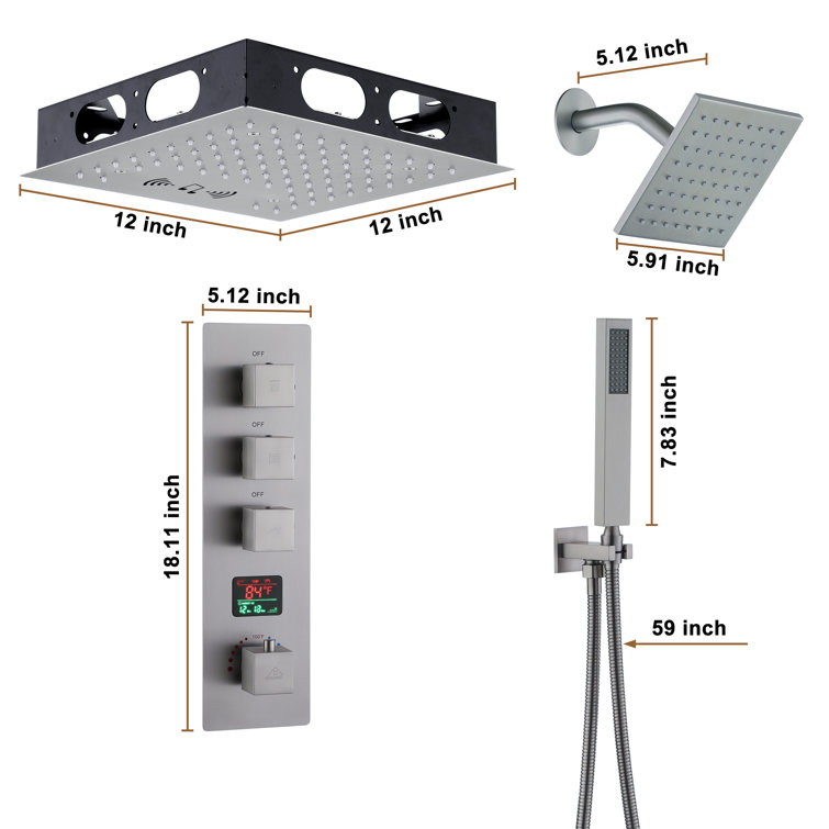 Brushed Nickel Dual Shower Head System with LED and Bluetooth