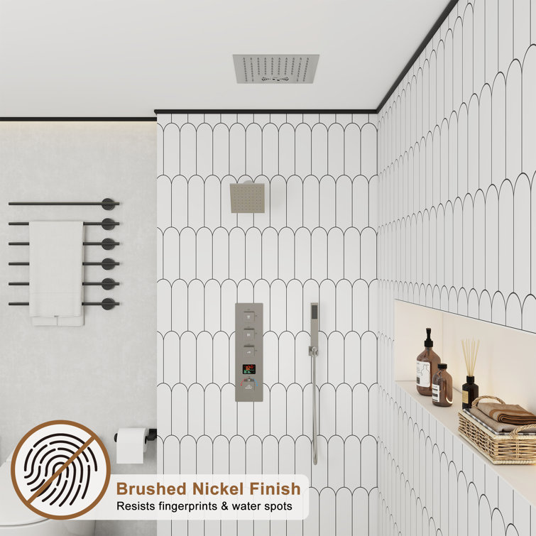 Brushed Nickel Dual Shower Head System with LED and Bluetooth