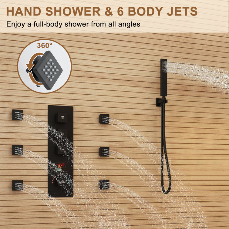 Matte Black Multi-Function Thermostatic Shower System with Digital Display