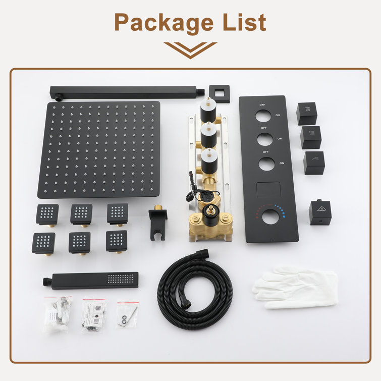 Matte Black Multi-Function Thermostatic Shower System with Digital Display