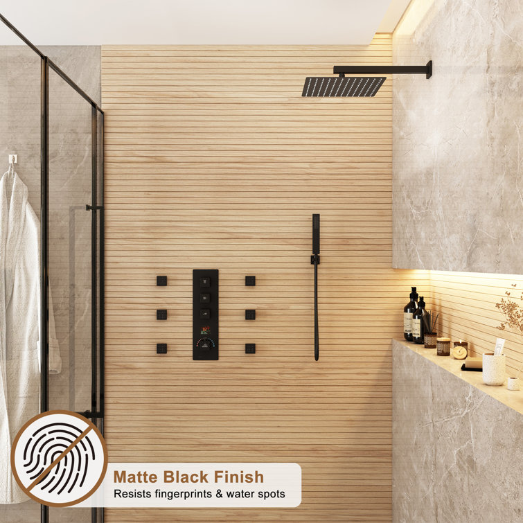 Matte Black Multi-Function Thermostatic Shower System with Digital Display