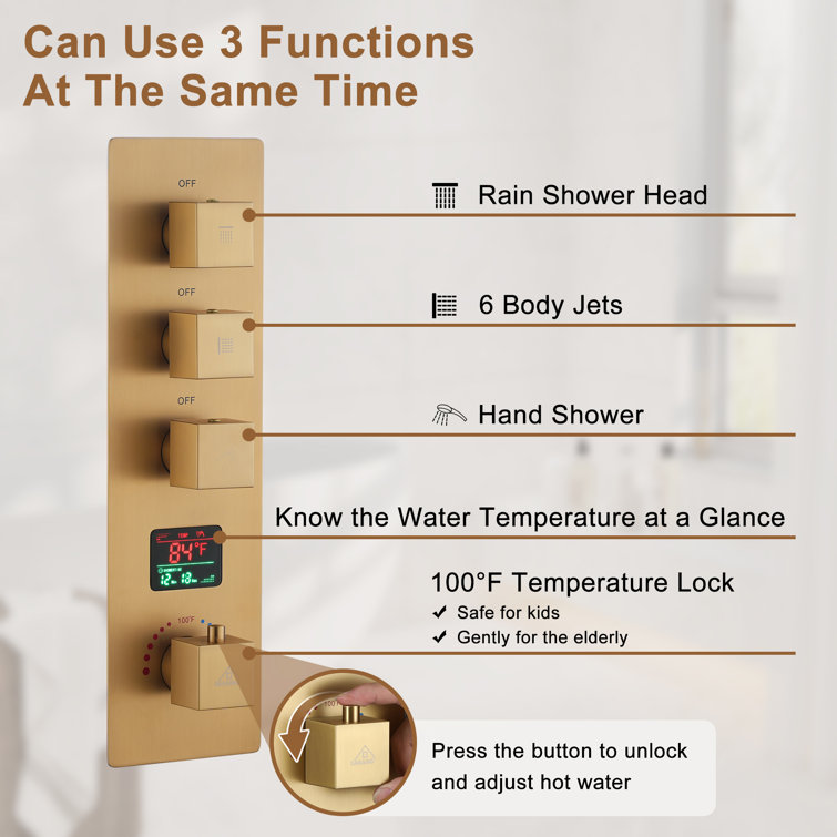 Brushed Gold Multi-head Wall Mounted Rain Shower System