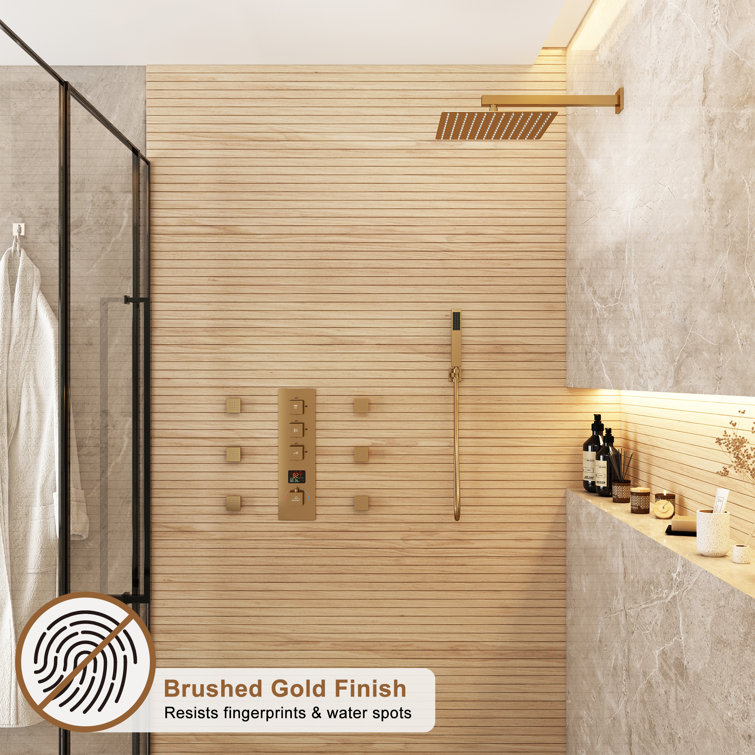 Brushed Gold Multi-head Wall Mounted Rain Shower System