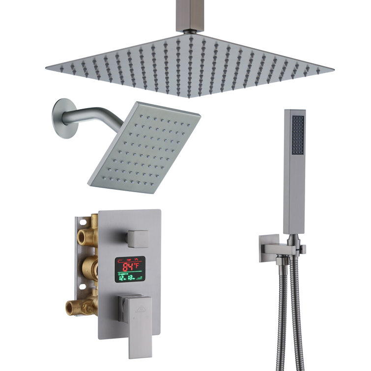 Brushed Nickel Rainfall Dual Shower Head System with Digital Display