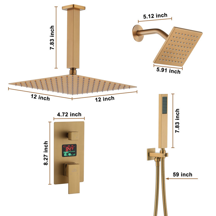 Brushed Gold Digital Display Dual Shower Head System
