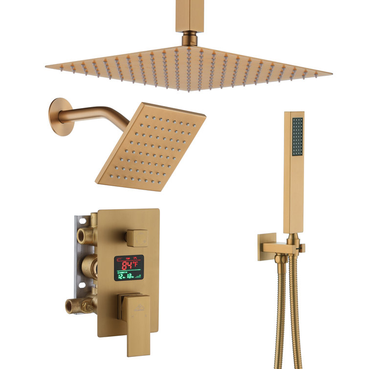 Brushed Gold Digital Display Dual Shower Head System
