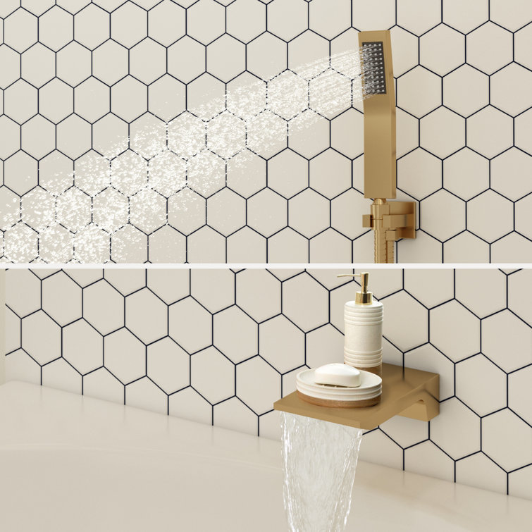 Brushed Gold Multi-Head Rainfall Shower System with Handheld