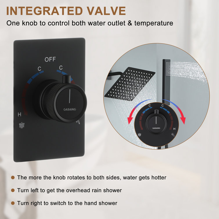 Matte Black Wall Mounted Rainfall Shower System with Handheld