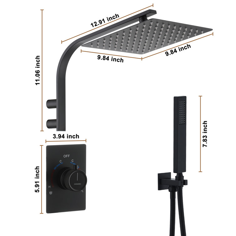 Matte Black Wall Mounted Rainfall Shower System with Handheld