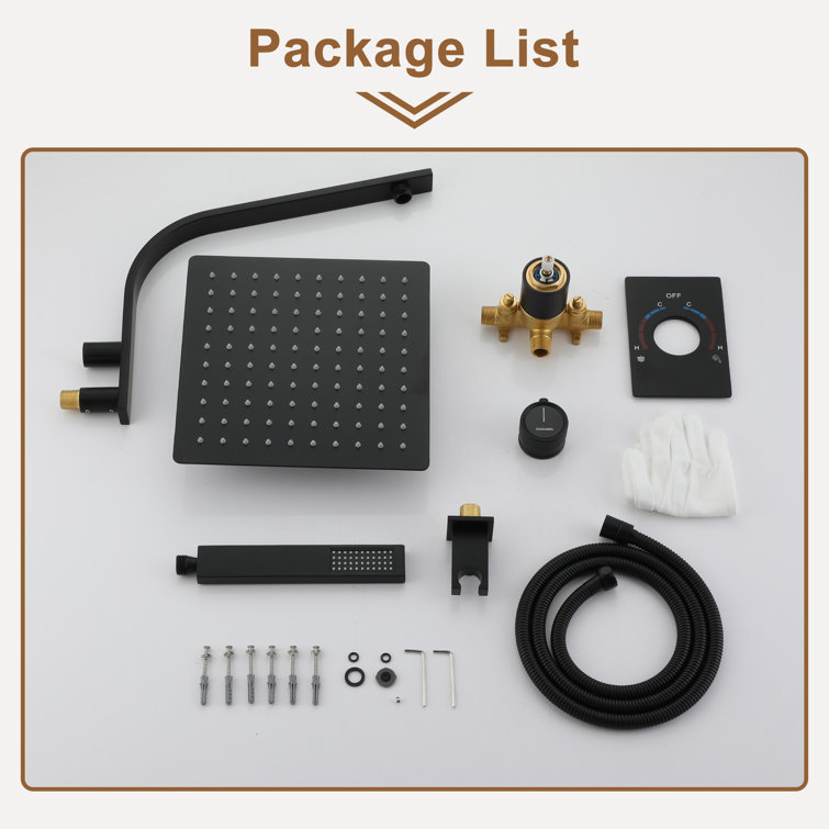Matte Black Wall Mounted Rainfall Shower System with Handheld