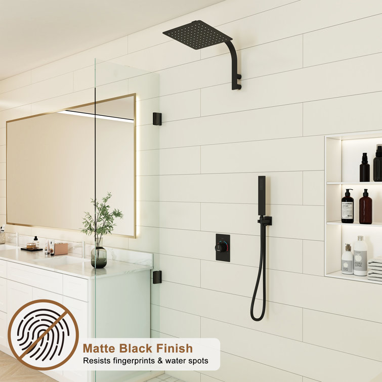 Matte Black Wall Mounted Rainfall Shower System with Handheld