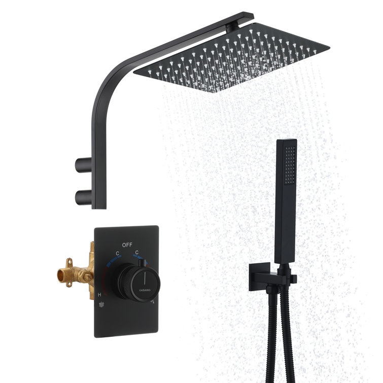 Matte Black Wall Mounted Rainfall Shower System with Handheld