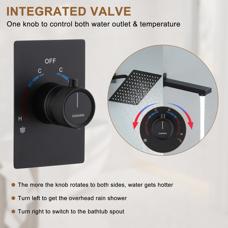 Matte Black Large Square Rainfall Wall Mounted Shower System