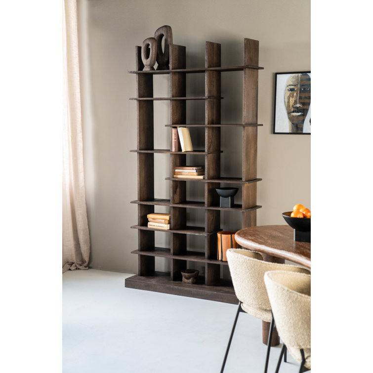 Black Mango Wood Geometric 8-Tier Bookcase