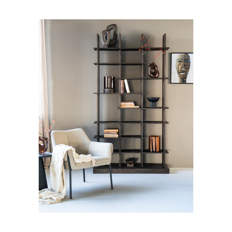 Black Mango Wood Geometric 8-Tier Bookcase