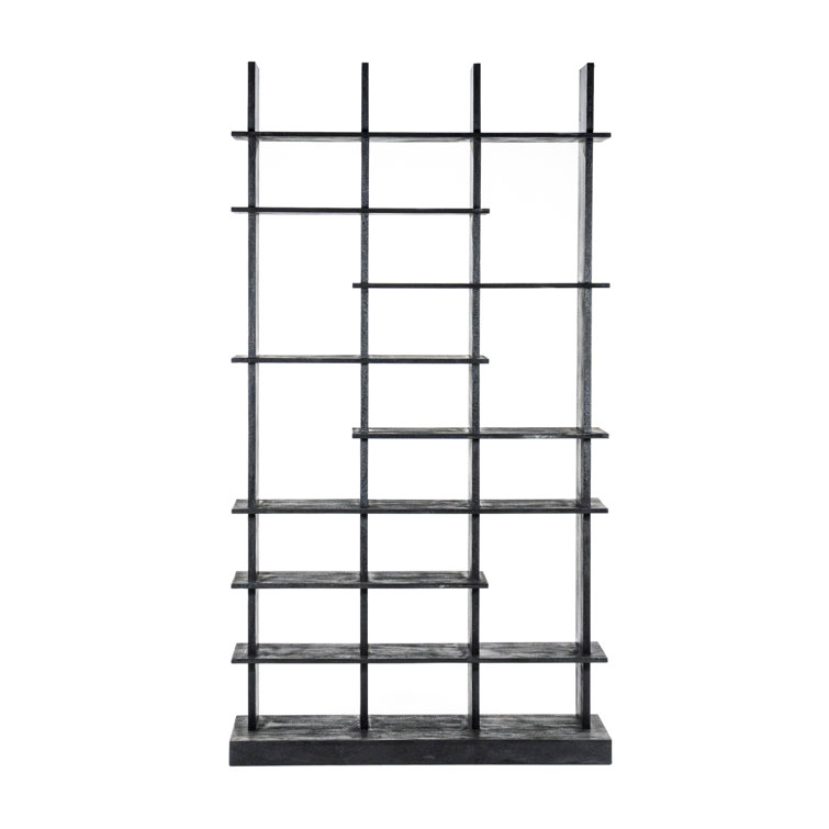 Black Mango Wood Geometric 8-Tier Bookcase
