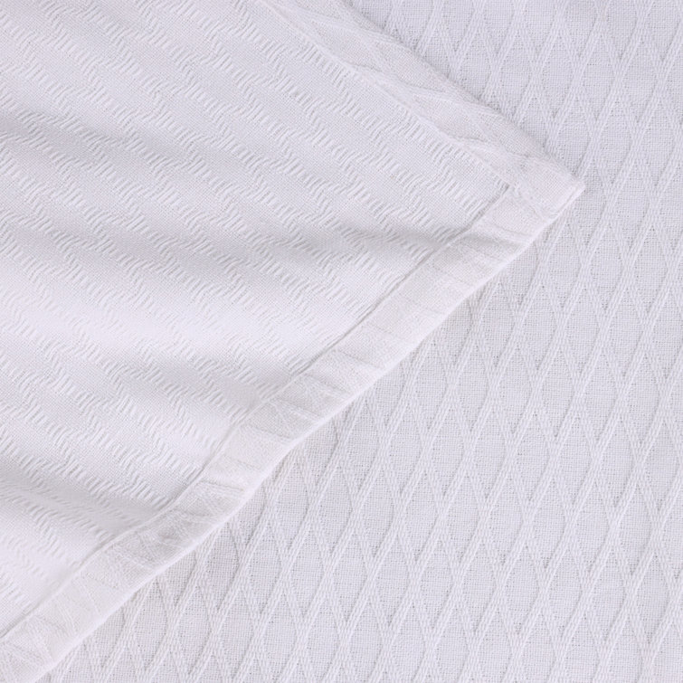 White Cotton Diamond Weave Reversible Throw Blanket