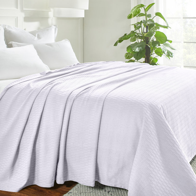 White Cotton Diamond Weave Reversible Throw Blanket