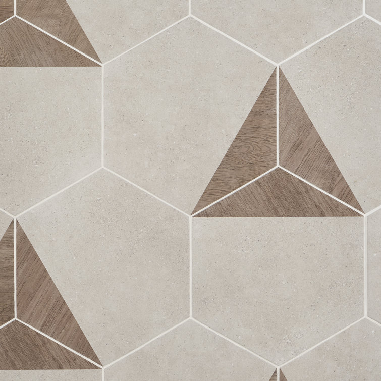 Taupe and Wood Look Hexagon Porcelain Wall & Floor Tile
