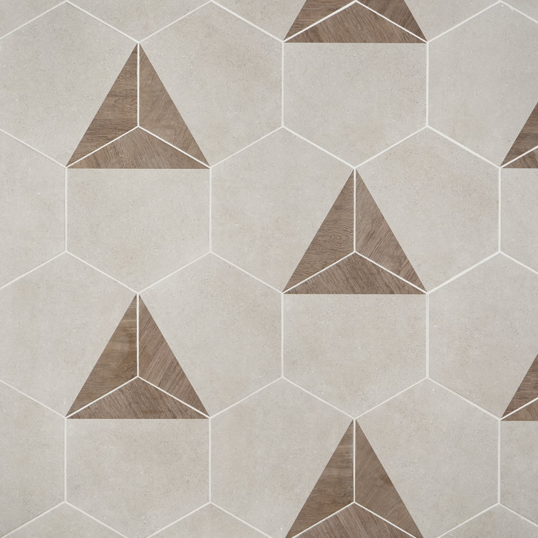 Taupe and Wood Look Hexagon Porcelain Wall & Floor Tile