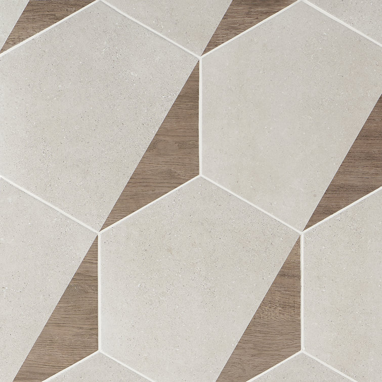 Taupe and Wood Look Hexagon Porcelain Wall & Floor Tile