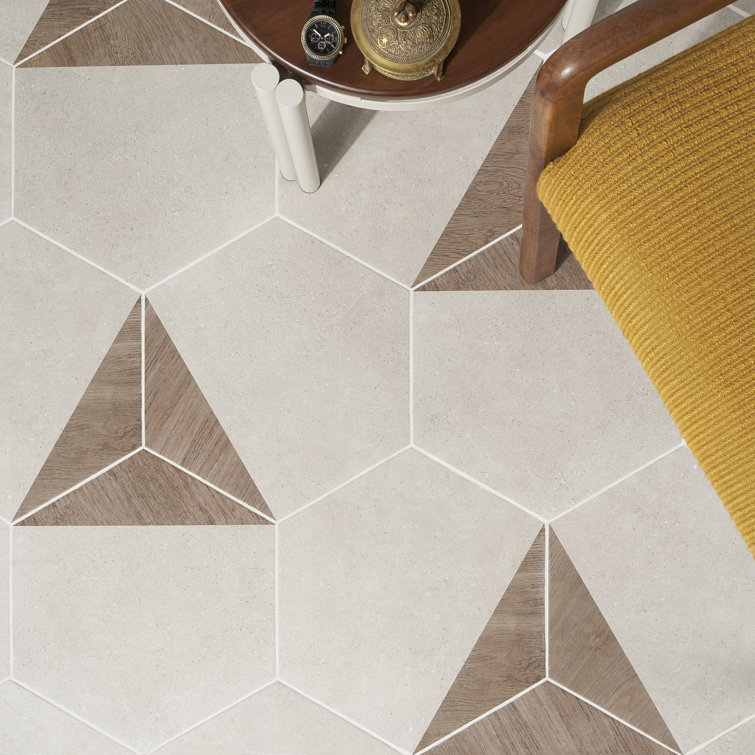 Taupe and Wood Look Hexagon Porcelain Wall & Floor Tile