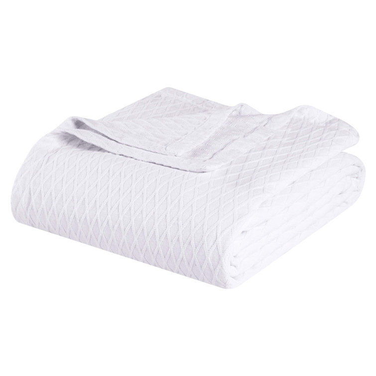 White Cotton Diamond Weave Reversible Throw Blanket