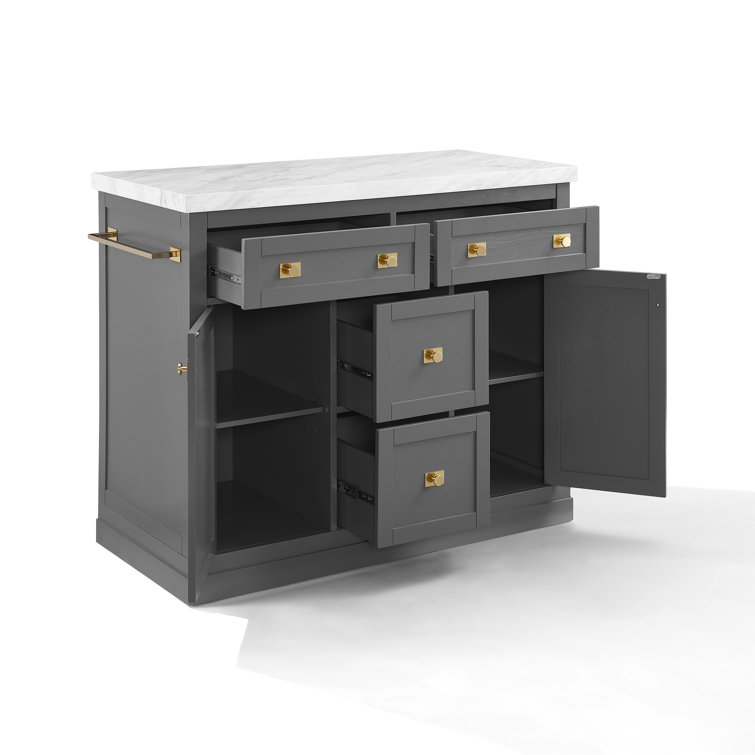 Claire Gray Wood Kitchen Island with Faux Marble Top