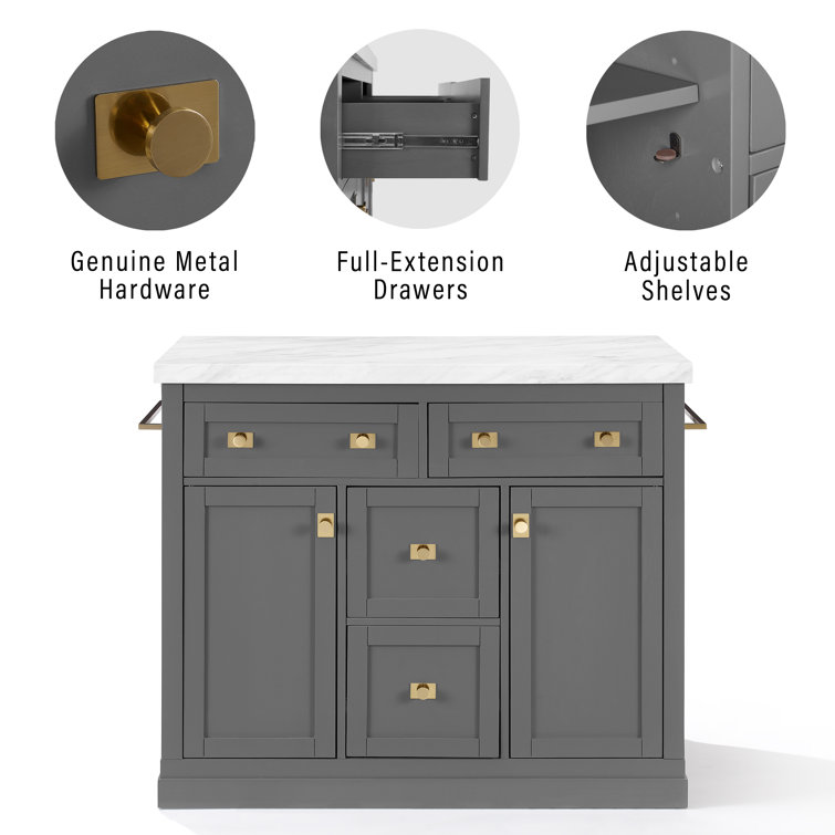 Claire Gray Wood Kitchen Island with Faux Marble Top