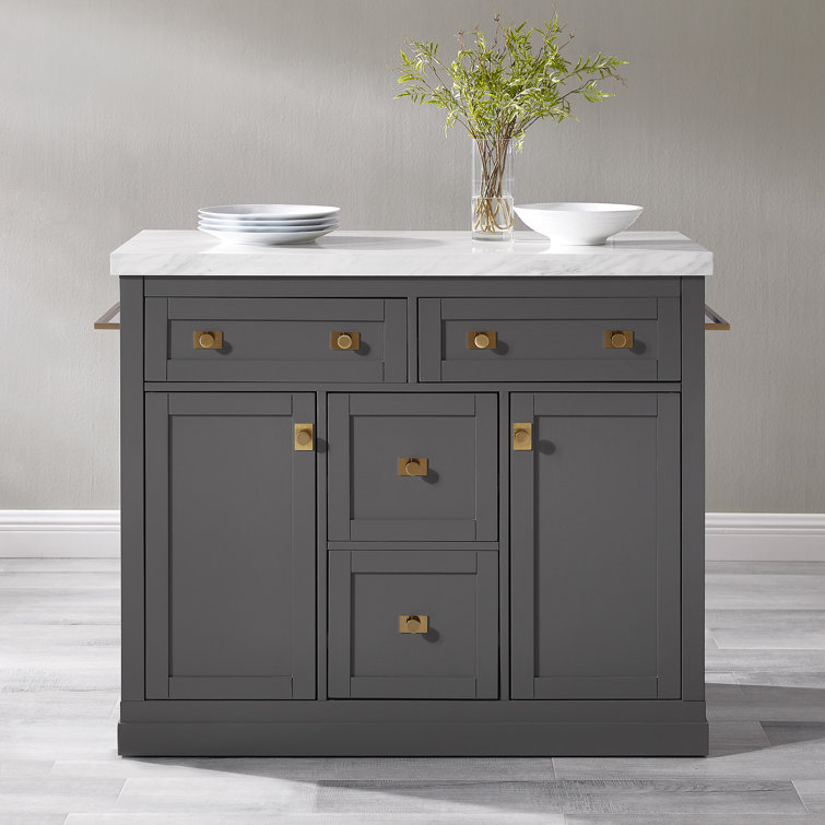 Claire Gray Wood Kitchen Island with Faux Marble Top