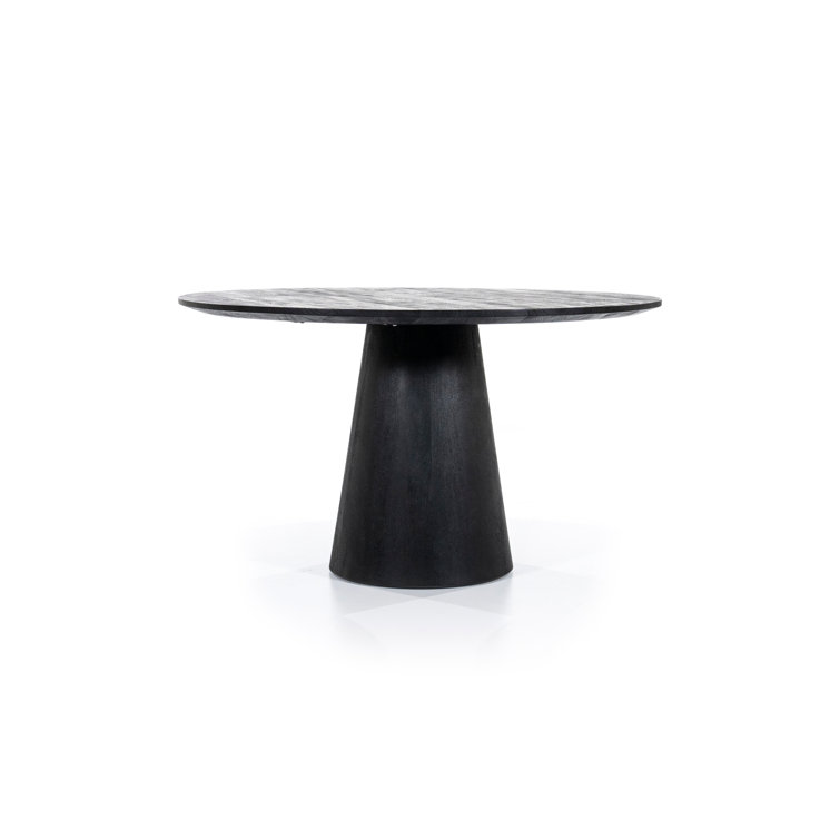 Aron Round Black Mango Wood Pedestal Dining Table