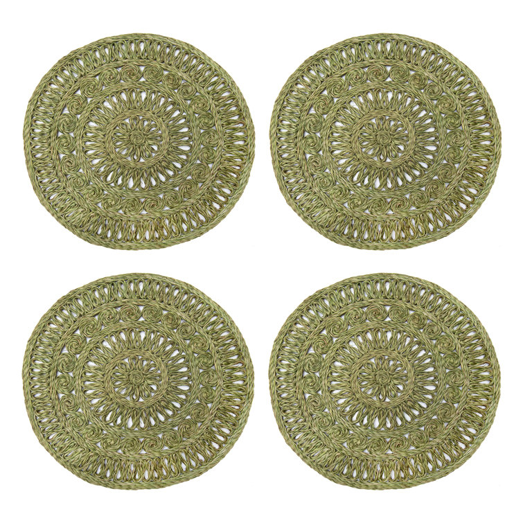 Olive Green Handwoven Abaca Round Placemat Set