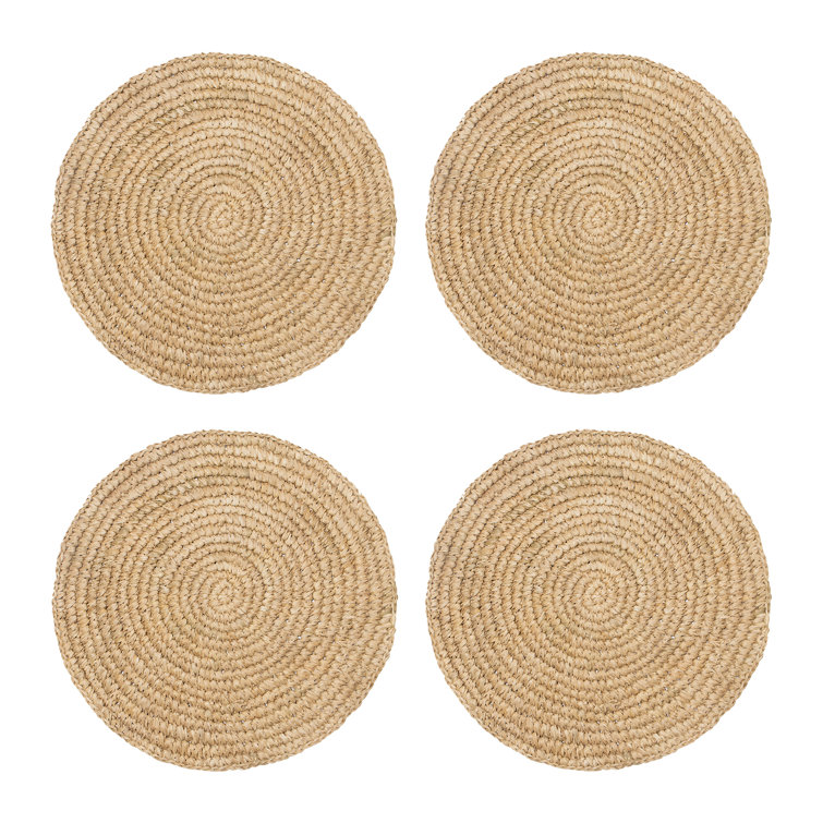 Classic Round Natural Raffia Fiber Placemats, Set of 4