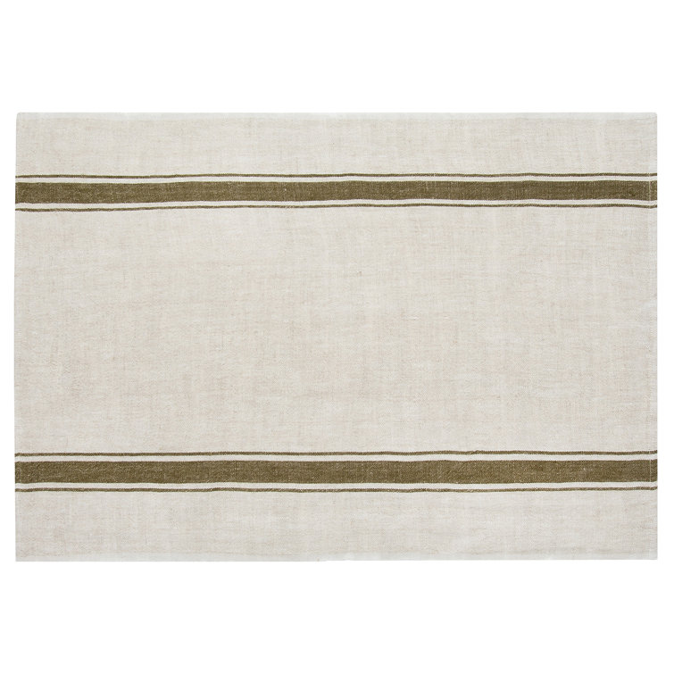 Olive Green and Natural Linen Stripe Tea Towel Set
