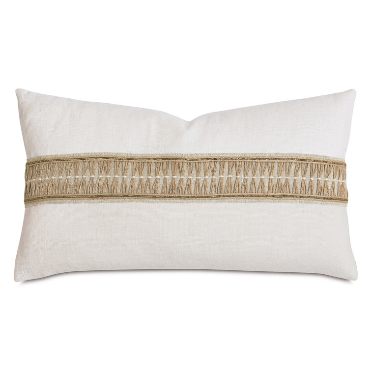 Ivory Linen Blend Lumbar Pillow with Border Trim