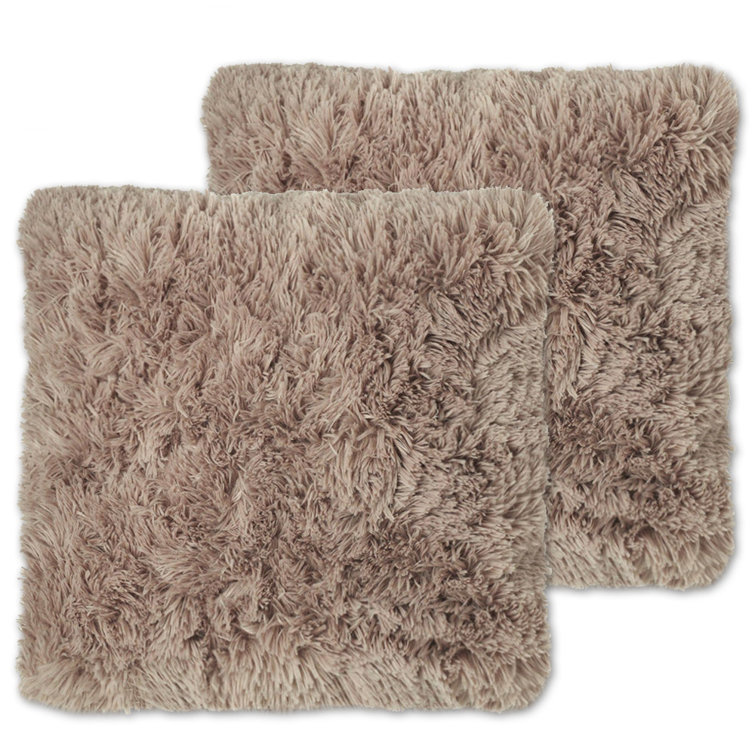 Taupe Faux Fur Plush Square Kids Throw Pillows Set