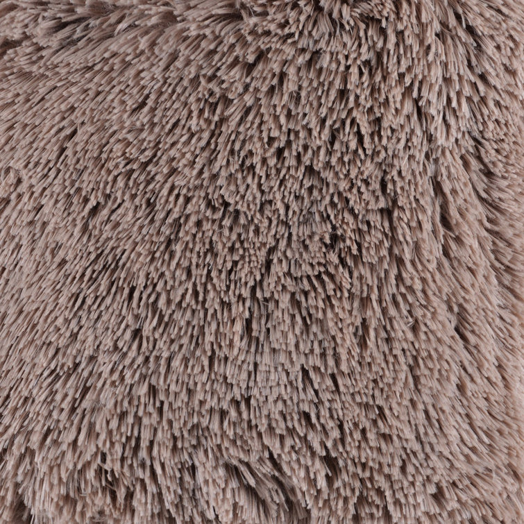 Taupe Faux Fur Plush Square Kids Throw Pillows Set