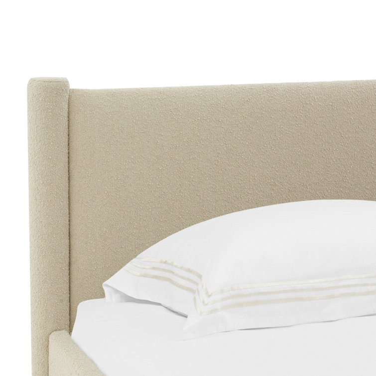Beige Queen Upholstered Wood Frame Platform Bed